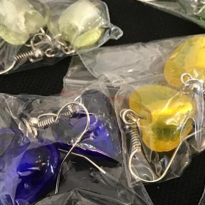 6 Pair Glass Heart Earrings
