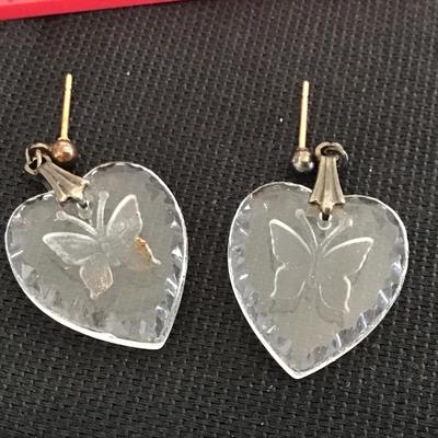 Glass Butterfly Earrings. Vintage