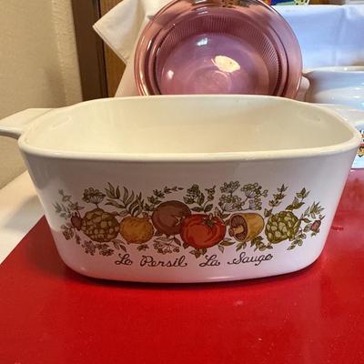 Corningware Spice of Life casserole dish, Vision Purple Glass bowls