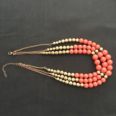 Faux Gold and coral, beaded necklace