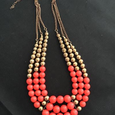 Faux Gold and coral, beaded necklace