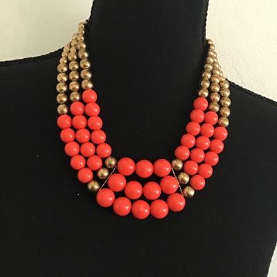Faux Gold and coral, beaded necklace