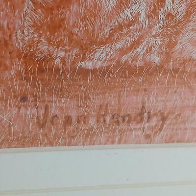 Joan Handry Lion with cubs' original artwork with frame