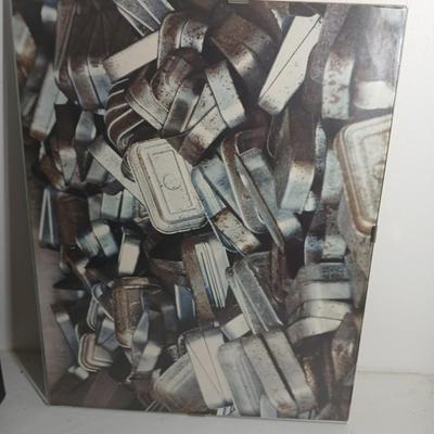 Framed Black and white modern art with close up artwork of cans