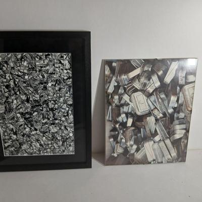Framed Black and white modern art with close up artwork of cans