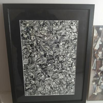 Framed Black and white modern art with close up artwork of cans