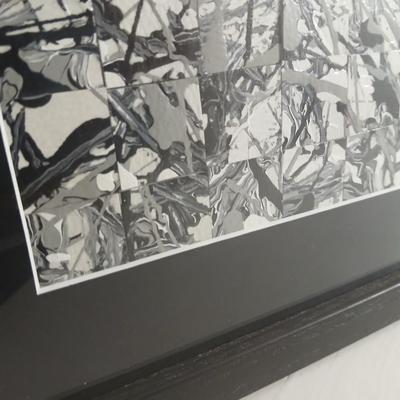 Framed Black and white modern art with close up artwork of cans
