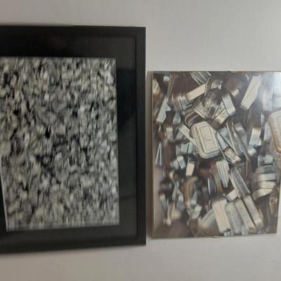 Framed Black and white modern art with close up artwork of cans