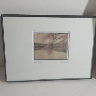 Tidal Basin Cherry tree blooms - signed artwork by Cherle Lester and another framed artwork of up close up dragon fly by Linda Plaistad