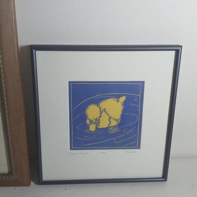 Wall art - Signed and numbered "Peepers in the pool" Rita Troller framed duckling artwork - Two turtles underwater framed batik...