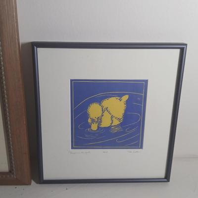 Wall art - Signed and numbered "Peepers in the pool" Rita Troller framed duckling artwork - Two turtles underwater framed batik...