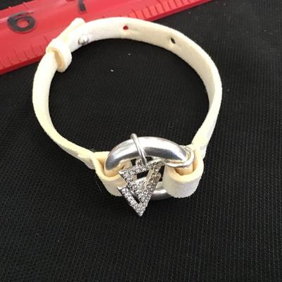 Rhinestone White Leather Type Bracelet