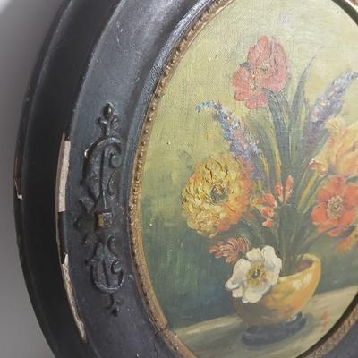 Two matching Antique original paintings in antique oval frames