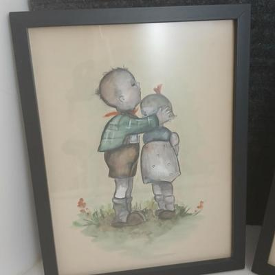 Wall art - Two framed Hummel inspired pictures - Original watercolor paintings by Sandra Thurlow