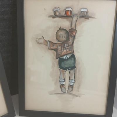 Wall art - Two framed Hummel inspired pictures - Original watercolor paintings by Sandra Thurlow