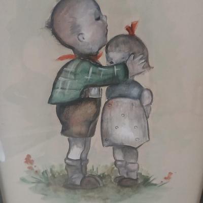 Wall art - Two framed Hummel inspired pictures - Original watercolor paintings by Sandra Thurlow