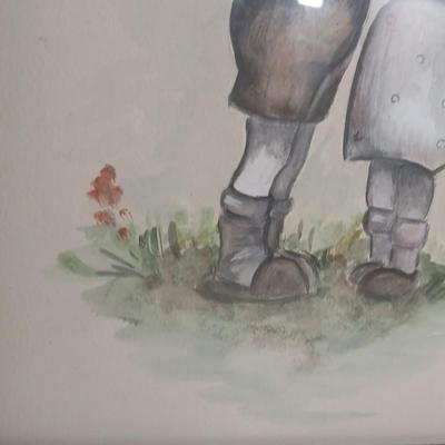 Wall art - Two framed Hummel inspired pictures - Original watercolor paintings by Sandra Thurlow
