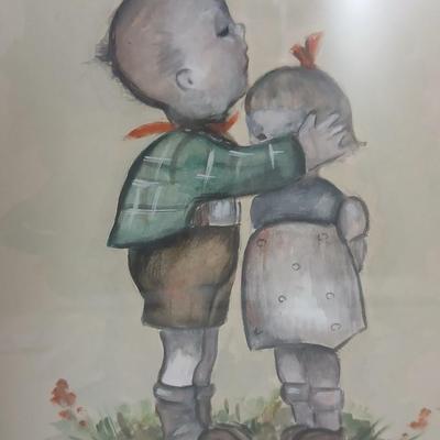 Wall art - Two framed Hummel inspired pictures - Original watercolor paintings by Sandra Thurlow