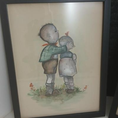 Wall art - Two framed Hummel inspired pictures - Original watercolor paintings by Sandra Thurlow