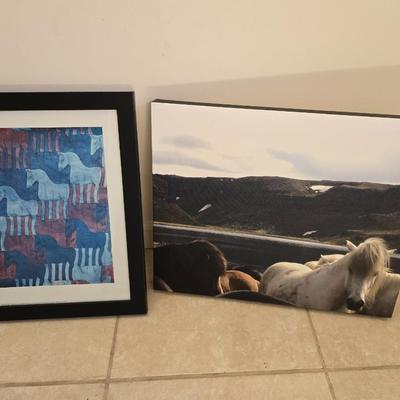 Framed M.C. ESCHER Symmetry drawing E-8 Horses 1988 Blue Interlocking Horses. and Horses in Iceland on canvas