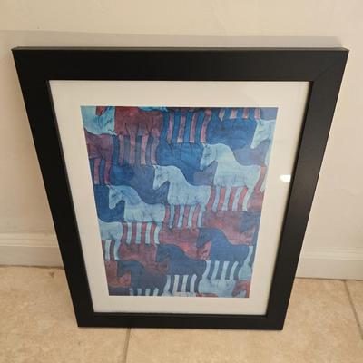 Framed M.C. ESCHER Symmetry drawing E-8 Horses 1988 Blue Interlocking Horses. and Horses in Iceland on canvas