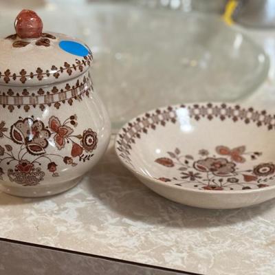 Stoneware & colored glass lot