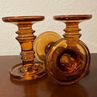 Amber Glass Pillar Candle Holders 3
