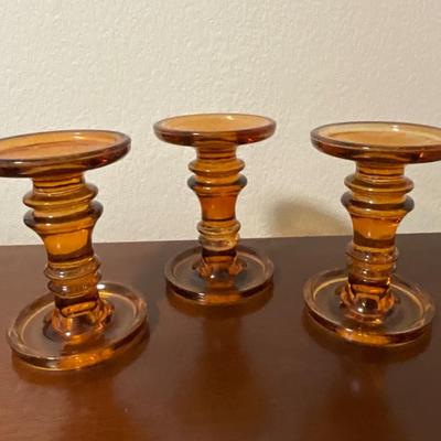Amber Glass Pillar Candle Holders 3