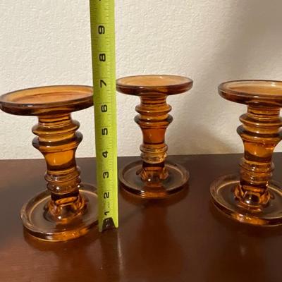 Amber Glass Pillar Candle Holders 3