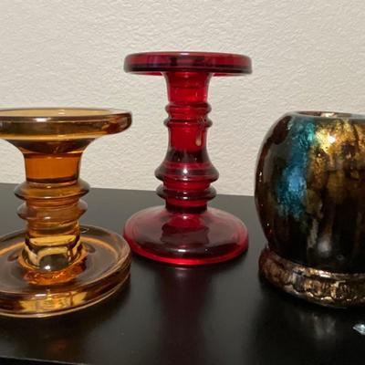 Red Glass Candle Holder, Amber Glass Candle Holder, Decorative Ball Candle Holder