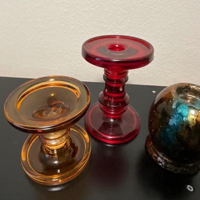 Red Glass Candle Holder, Amber Glass Candle Holder, Decorative Ball Candle Holder