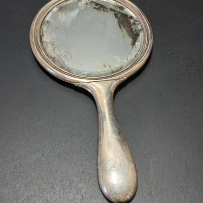Antique, early 20th century Gorham STERLING SILVER 26 art Nouveau rose repoussé Hand Mirror