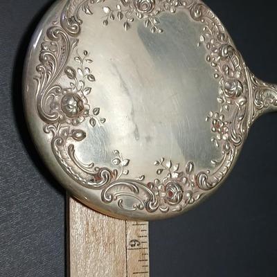 Antique, early 20th century Gorham STERLING SILVER 26 art Nouveau rose repoussé Hand Mirror