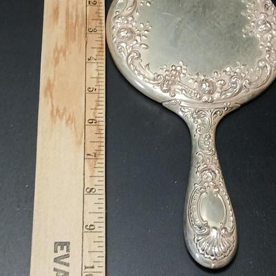 Antique, early 20th century Gorham STERLING SILVER 26 art Nouveau rose repoussé Hand Mirror