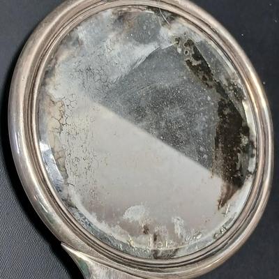 Antique, early 20th century Gorham STERLING SILVER 26 art Nouveau rose repoussé Hand Mirror