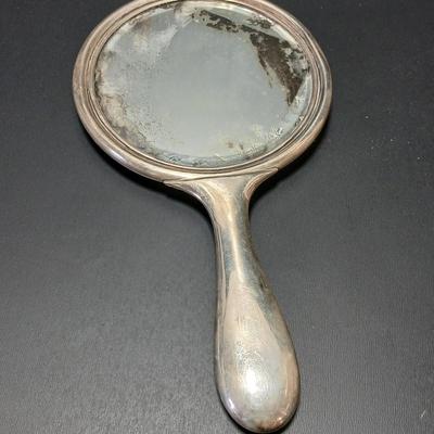 Antique, early 20th century Gorham STERLING SILVER 26 art Nouveau rose repoussé Hand Mirror