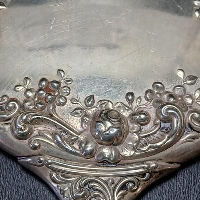 Antique, early 20th century Gorham STERLING SILVER 26 art Nouveau rose repoussé Hand Mirror