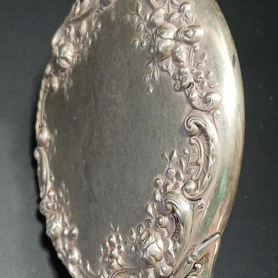 Antique, early 20th century Gorham STERLING SILVER 26 art Nouveau rose repoussé Hand Mirror