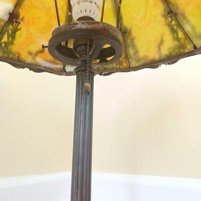 Antique 1920's H.J Peters co. Chicago slag glass shade table lamp