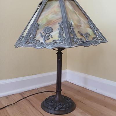 Antique 1920's H.J Peters co. Chicago slag glass shade table lamp