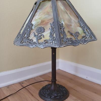 Antique 1920's H.J Peters co. Chicago slag glass shade table lamp