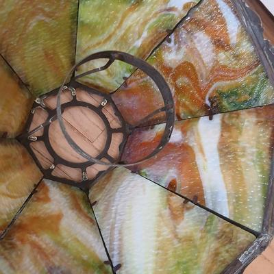 Antique 1920's H.J Peters co. Chicago slag glass shade table lamp