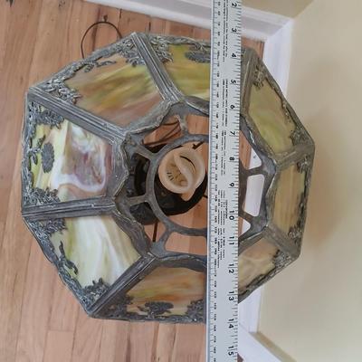 Antique 1920's H.J Peters co. Chicago slag glass shade table lamp