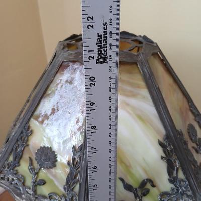 Antique 1920's H.J Peters co. Chicago slag glass shade table lamp