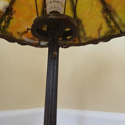 Antique 1920's H.J Peters co. Chicago slag glass shade table lamp