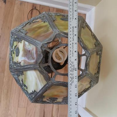 Antique 1920's H.J Peters co. Chicago slag glass shade table lamp