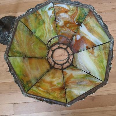 Antique 1920's H.J Peters co. Chicago slag glass shade table lamp