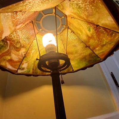 Antique 1920's H.J Peters co. Chicago slag glass shade table lamp