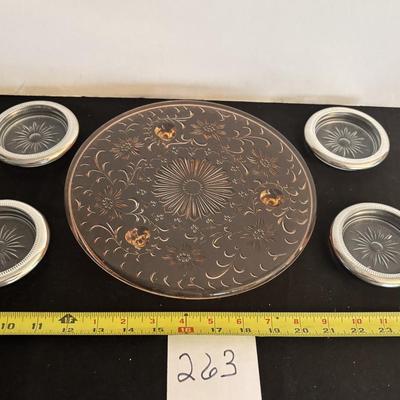 Vintage Footed Cake Plate and Leonard Coaster