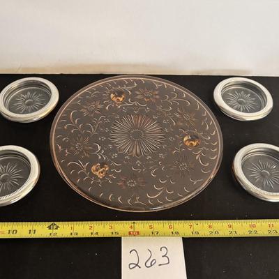Vintage Footed Cake Plate and Leonard Coaster